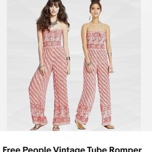 Free People Coral Patterned Tube Jumpsuit